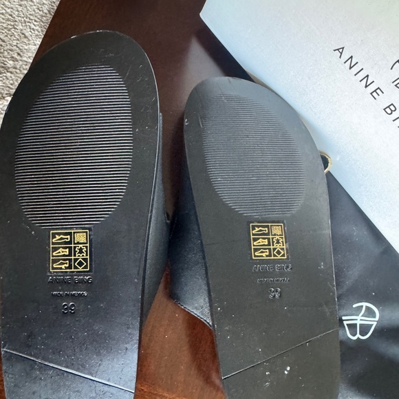 Anine Bing Waylon Slides - Black and Gold Buckle leather Sandals - Picture 11 of 16